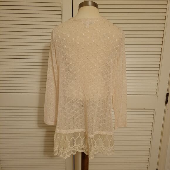 Krazy Kat Cream Lace Oversized Cardigan Women's XL Button Front Sheer Romantic - Picture 2 of 10